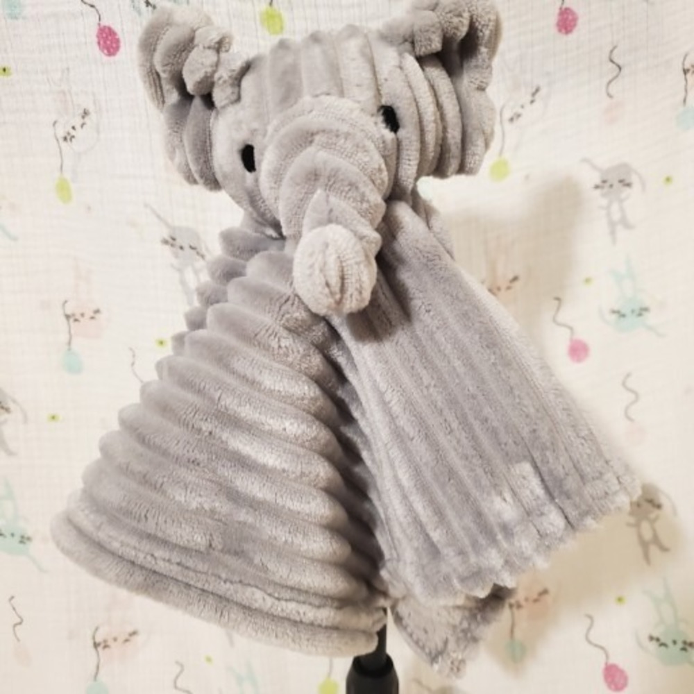 MON LAPIN  Lovey Elephant ‎ Embroided Eyes Ribbed Security Blanket
